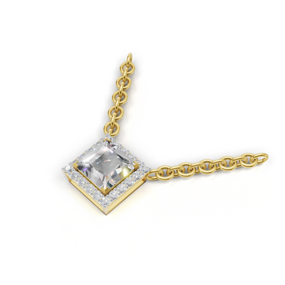 Pendant Princess Halo 18k Yellow Gold 1ct