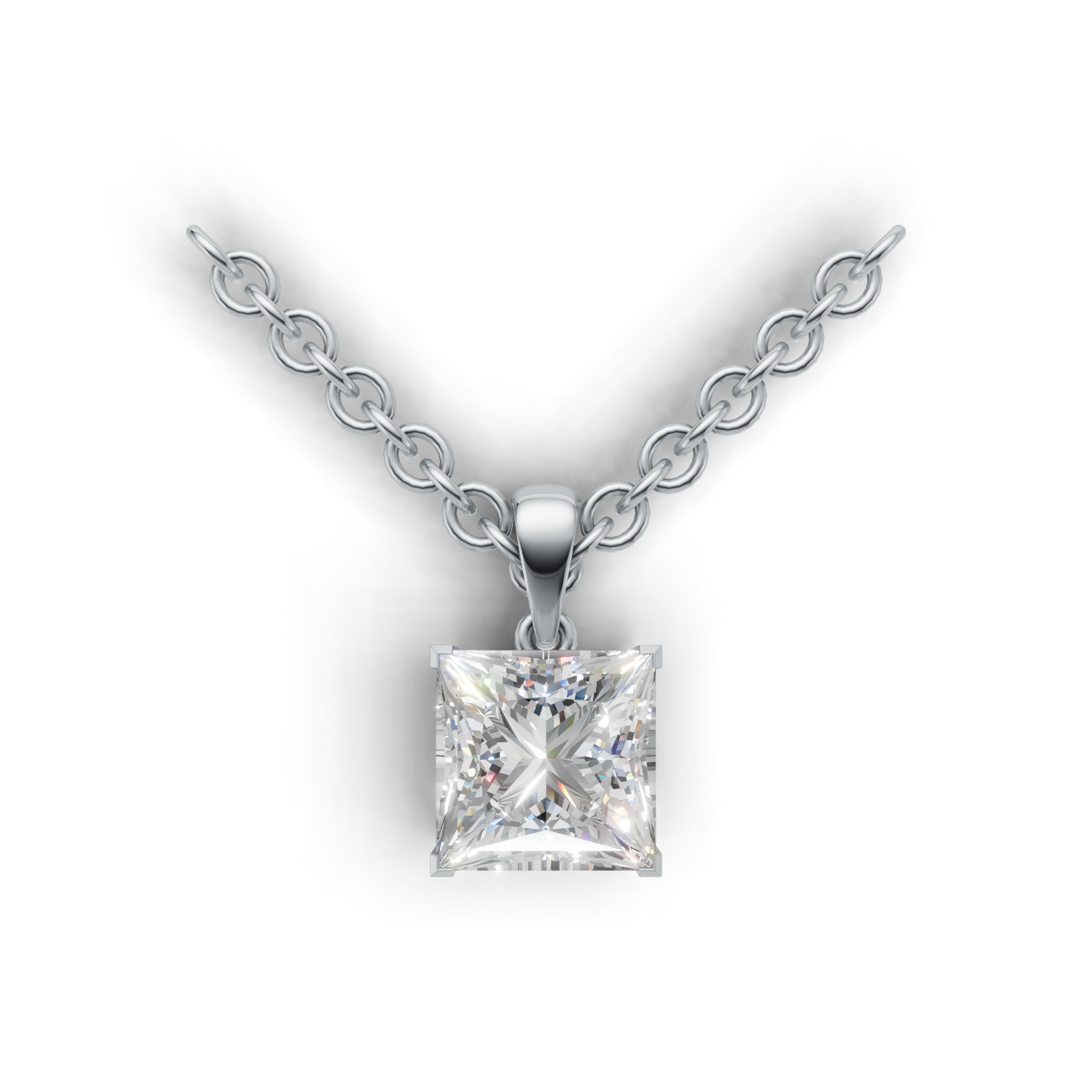 Pendant Princess Solitaire K14 White Gold 2ct