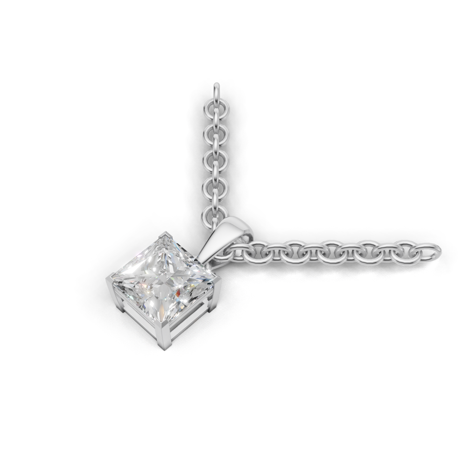 Pendant Princess Solitaire 18k White Gold 1ct