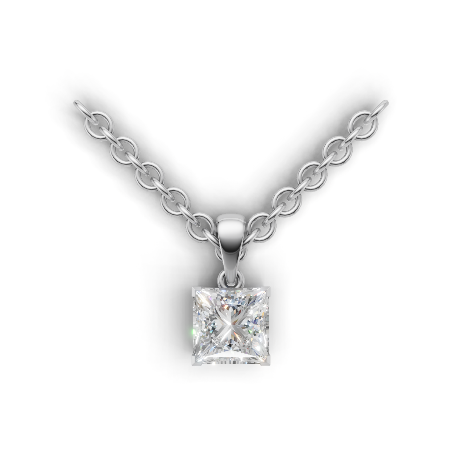 Pendant Princess Solitaire 18k White Gold 2ct