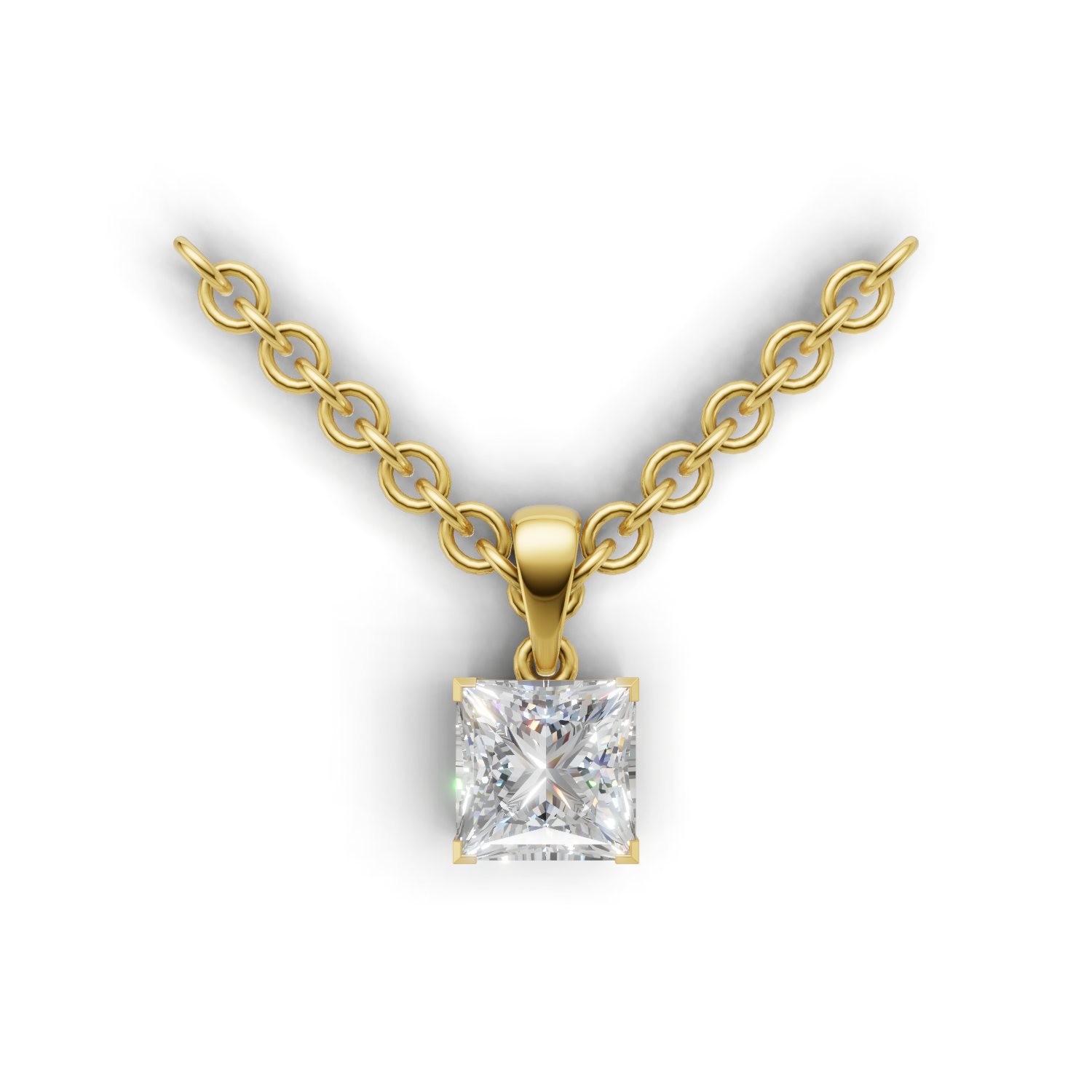Pendant Princess Solitaire 18k Yellow Gold 1ct