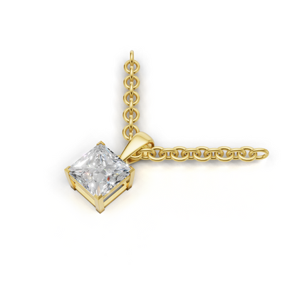 Pendant Princess Solitaire 18k Yellow Gold 1ct