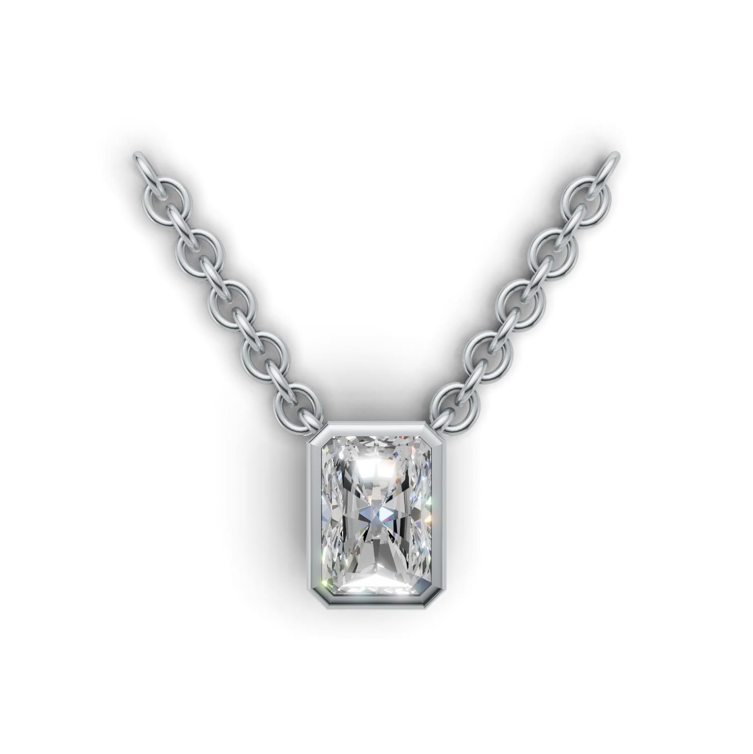 Pendant Radiant Bezel K14 White Gold 1ct