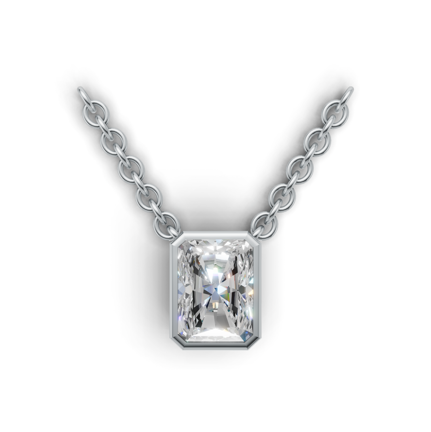 Pendant Radiant Bezel K14 White Gold 2ct