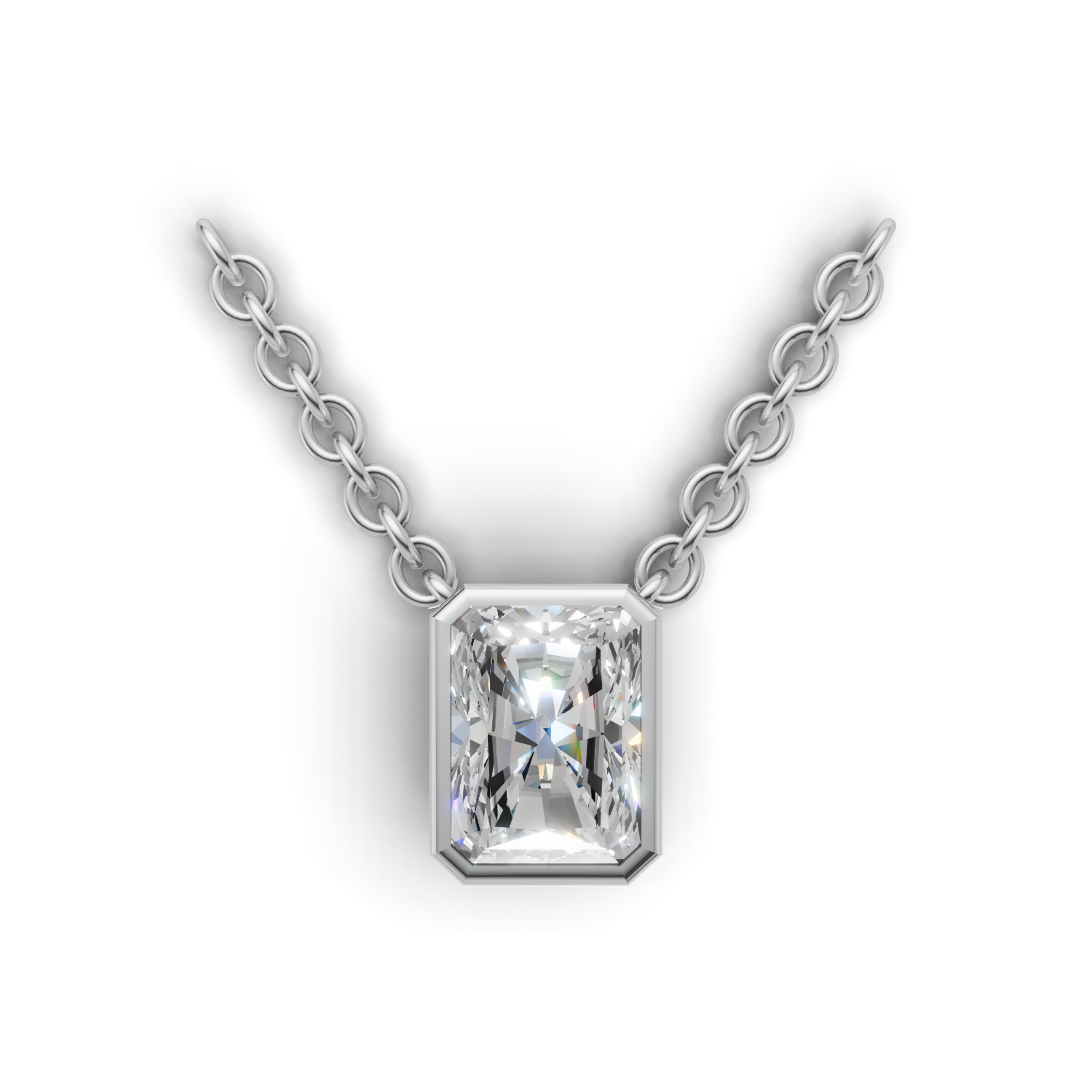 Pendant Radiant Bezel 18k White Gold 2ct