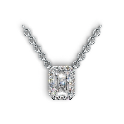 Pendant Radiant Halo K14 White Gold 1ct