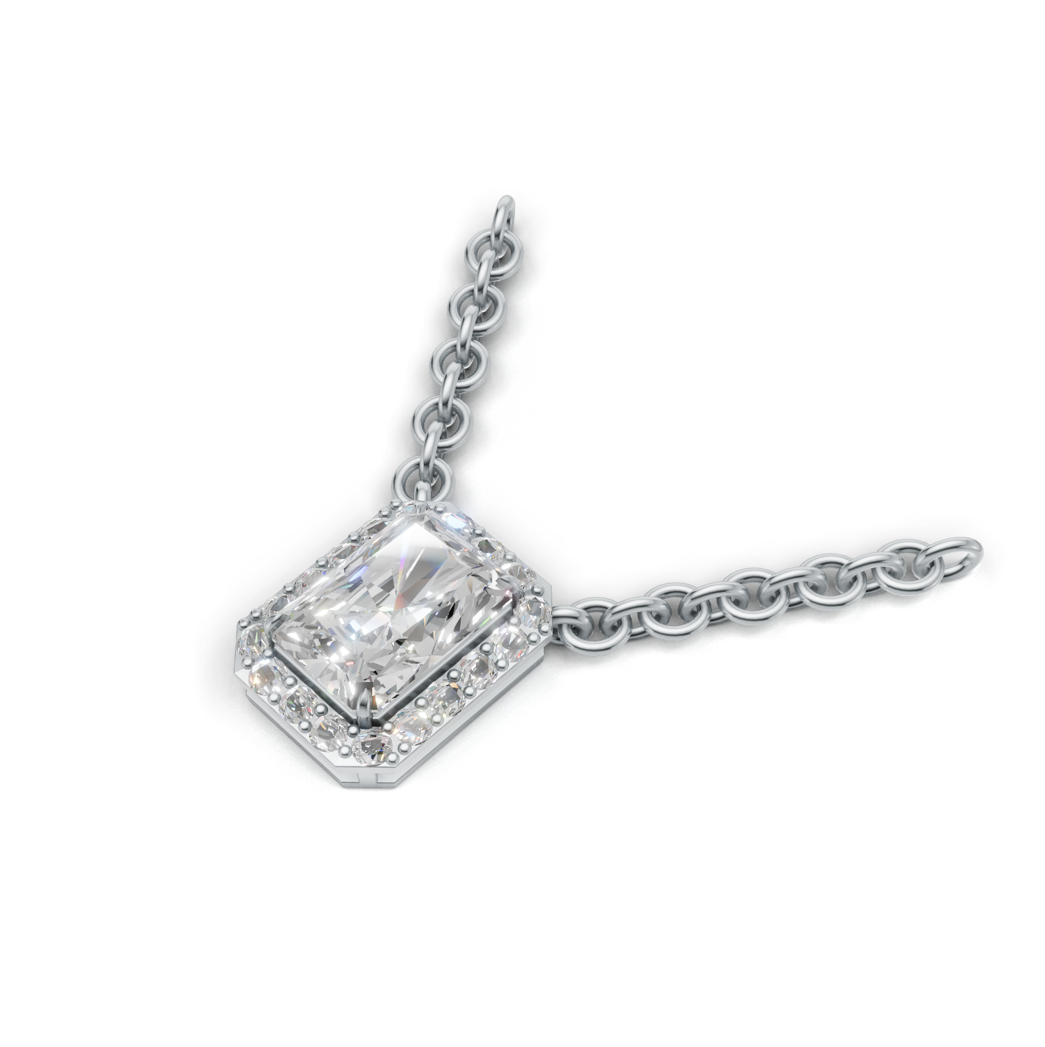 Pendant Radiant Halo K14 White Gold 1ct