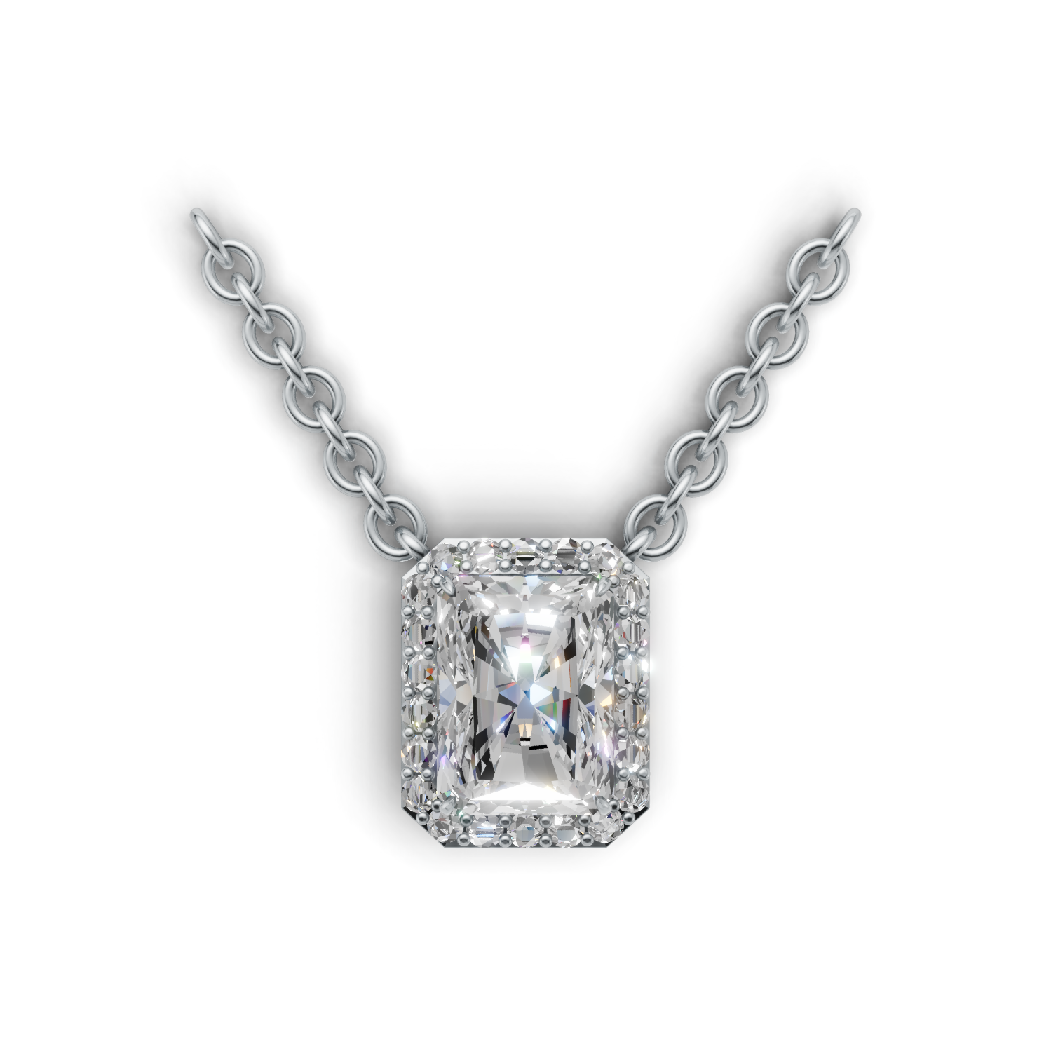 Pendant Radiant Halo K14 White Gold 2ct