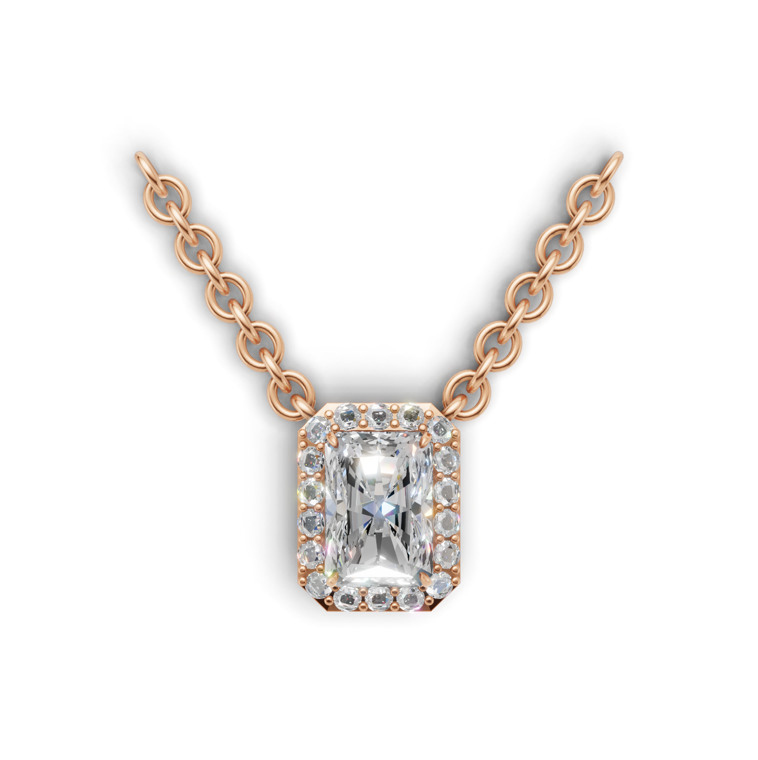Pendant Radiant Halo K18 Pink Gold 1ct