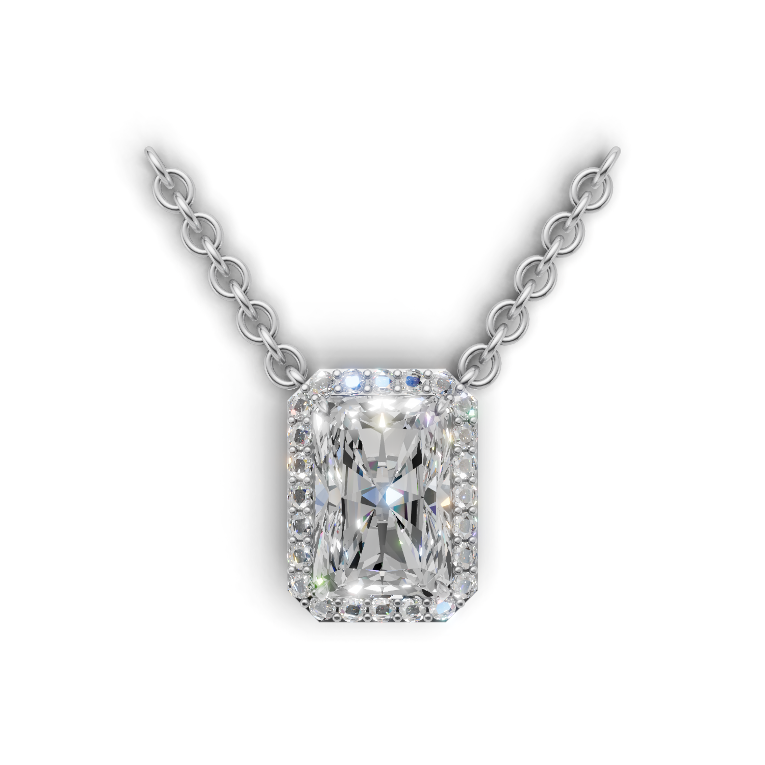 Pendant Radiant Halo 18k White Gold 2ct