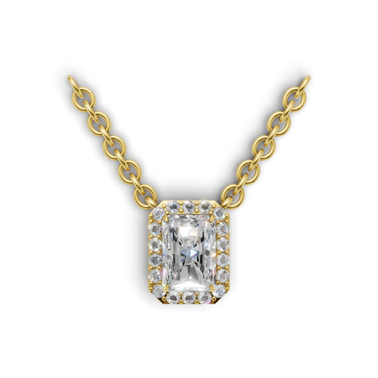 Pendant Radiant Halo 18k Yellow Gold 1ct