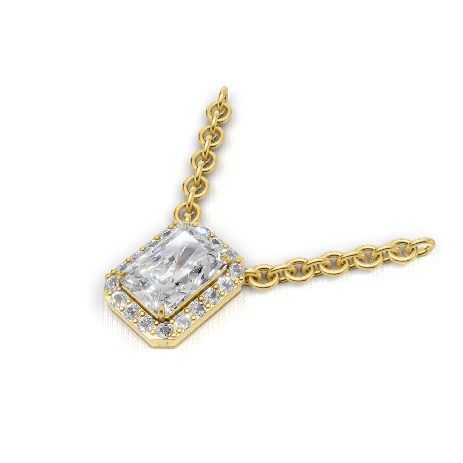 Pendant Radiant Halo 18k Yellow Gold 1ct