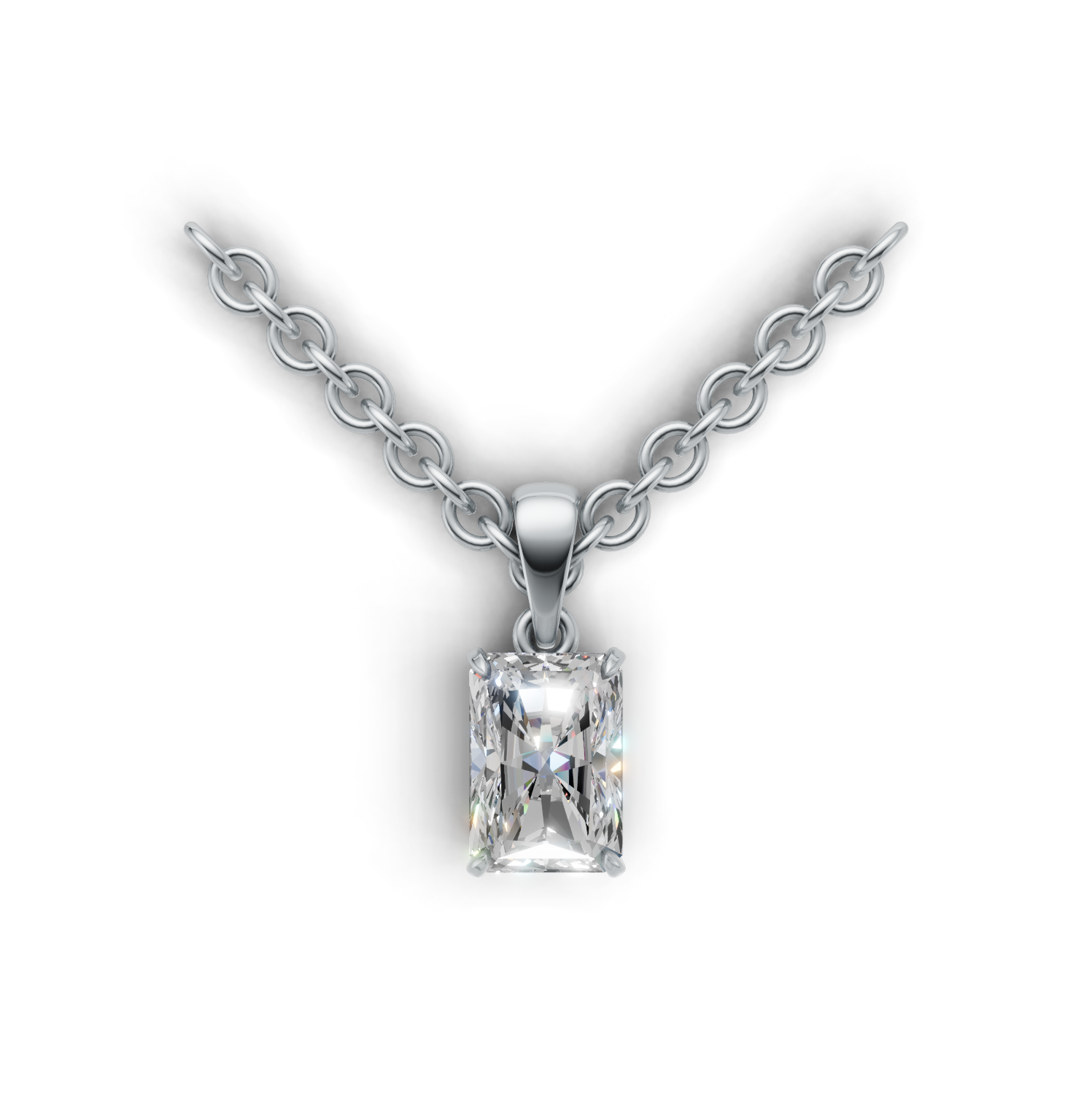 Pendant Radiant Solitaire K14 White Gold 1ct