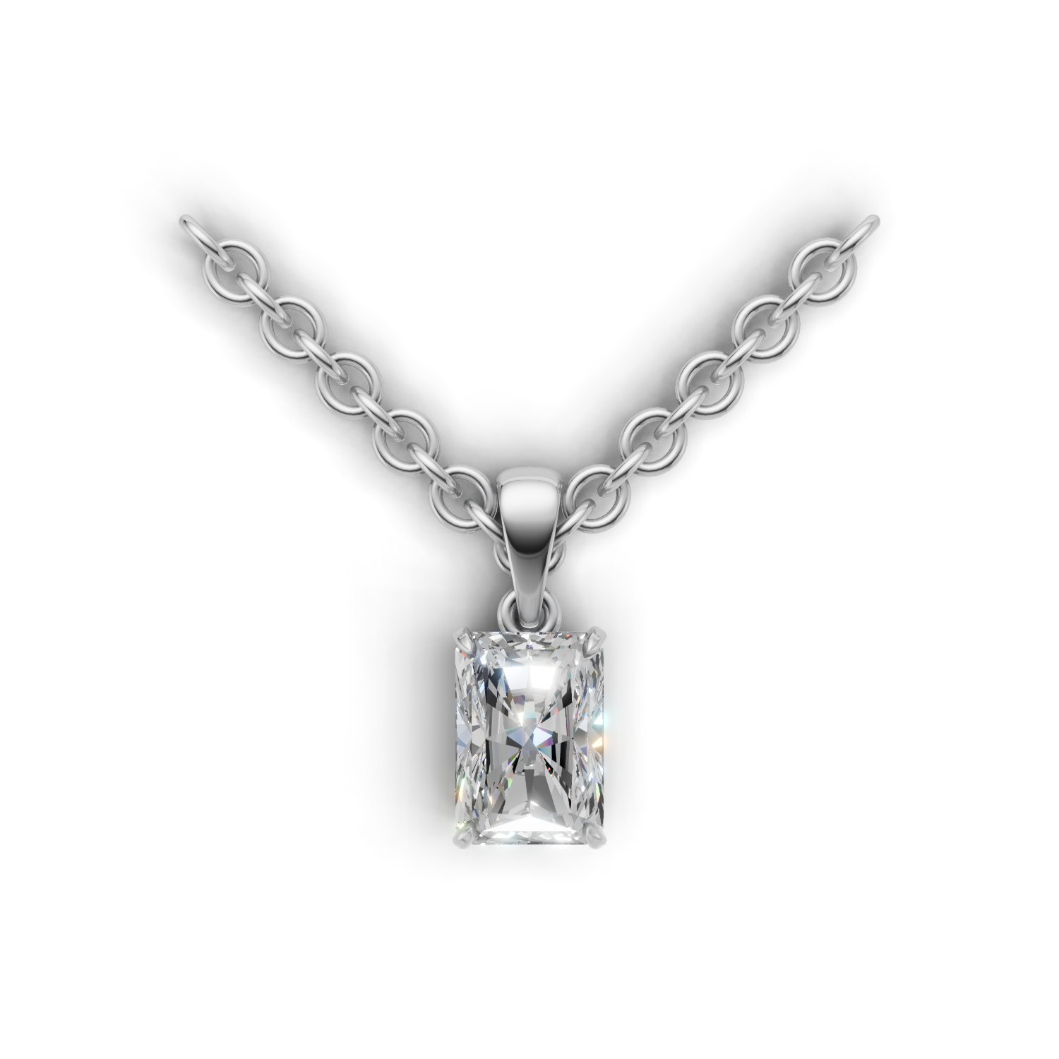 Pendant Radiant Solitaire 18k White Gold 1ct