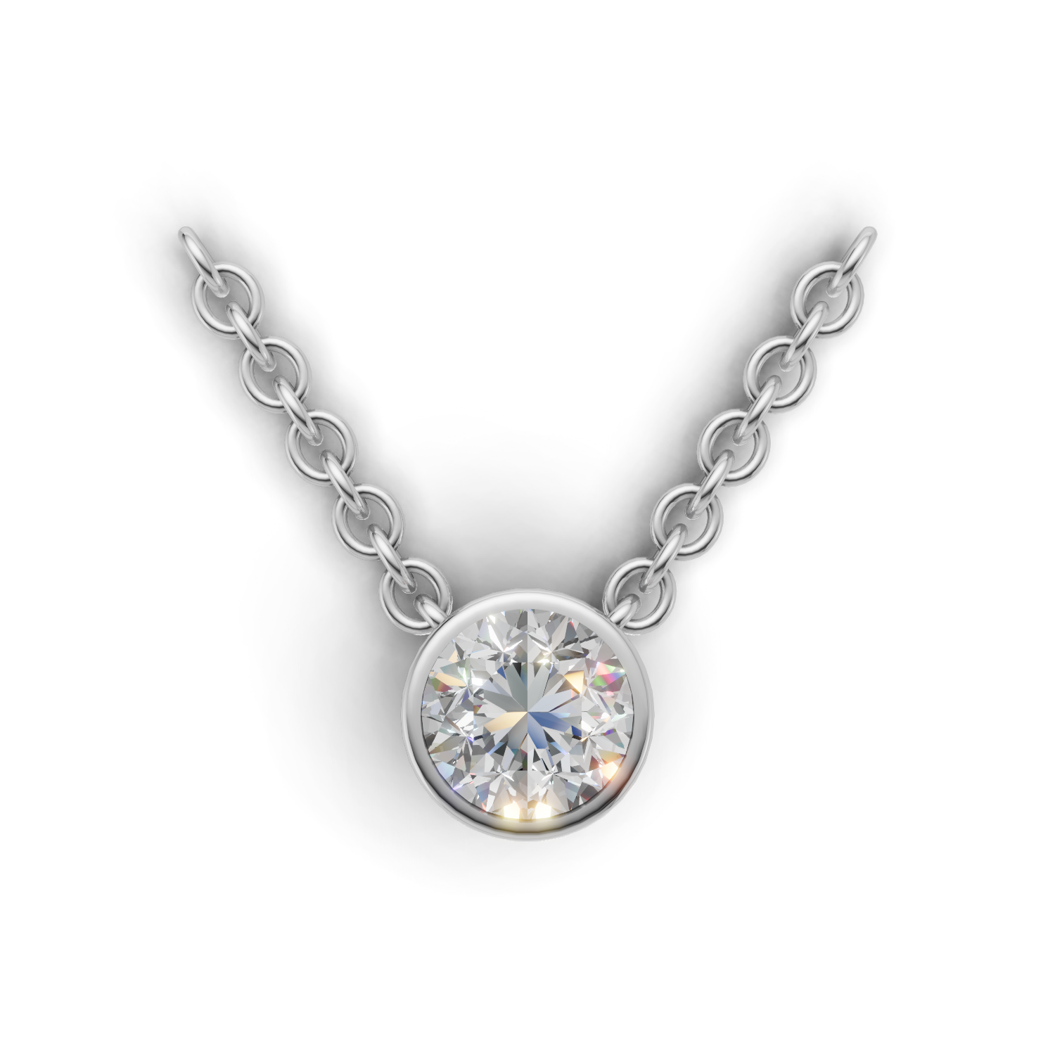 Pendant Round Bezel 18k White Gold 1ct