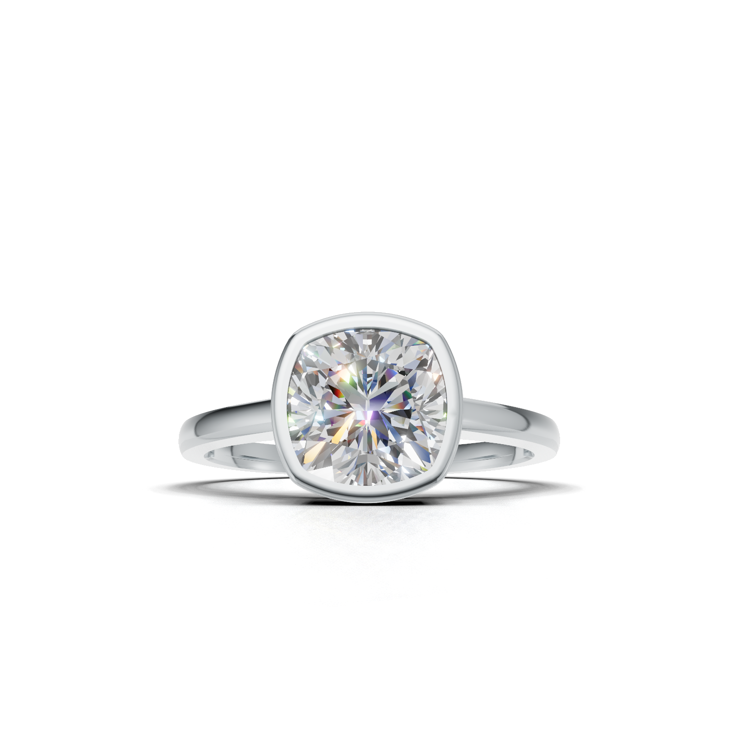 Ring Cushion Bezel K14 White Gold 2ct