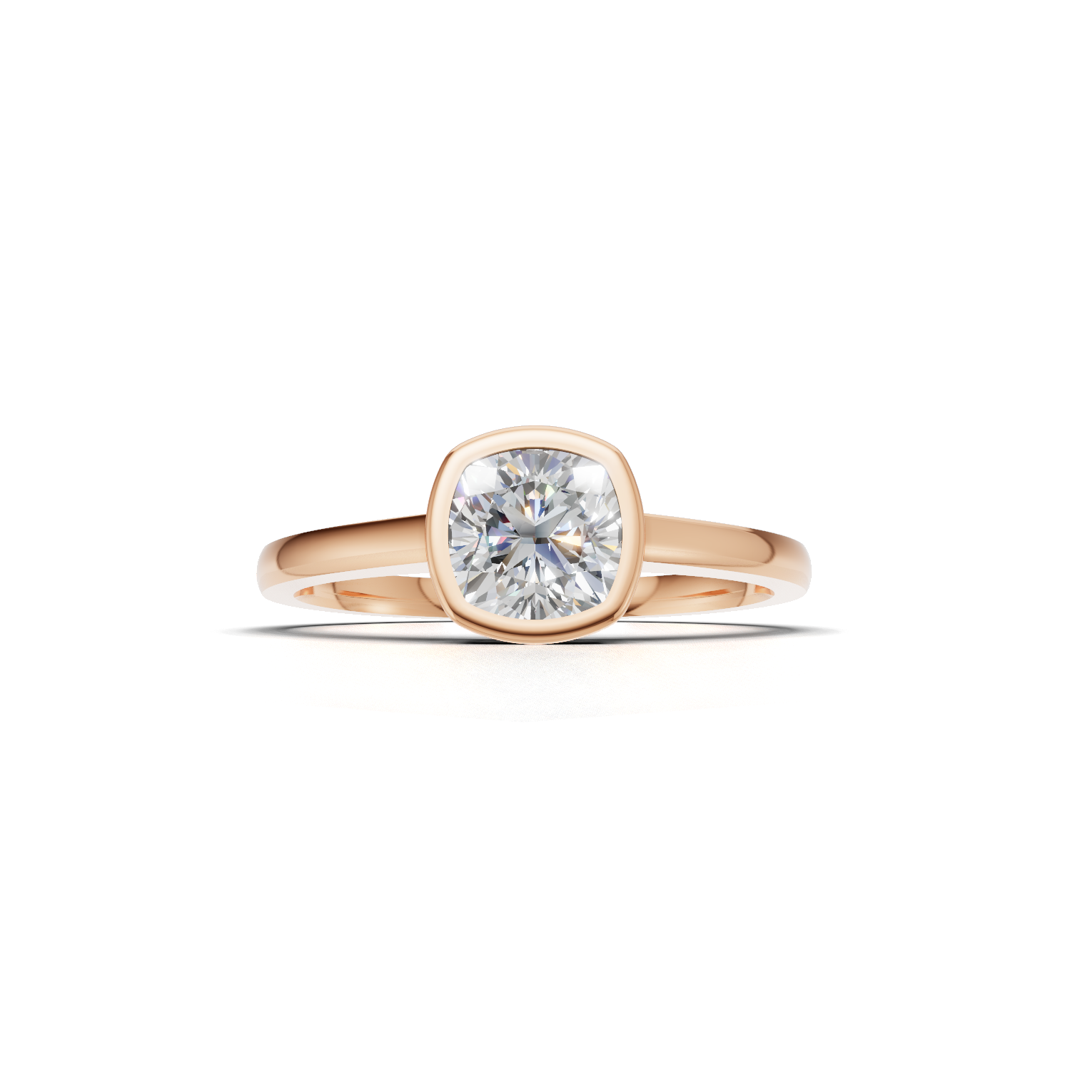 Ring Cushion Bezel K18 Pink Gold 1ct