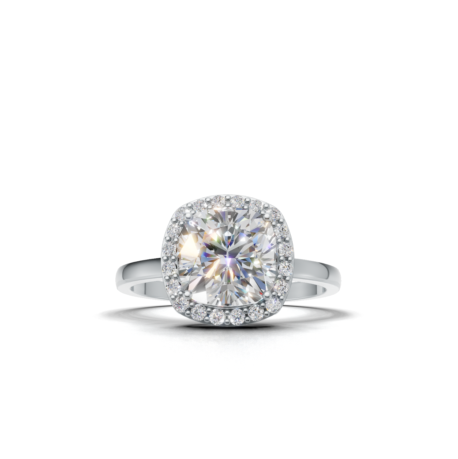 Ring Cushion Halo K14 White Gold 2ct