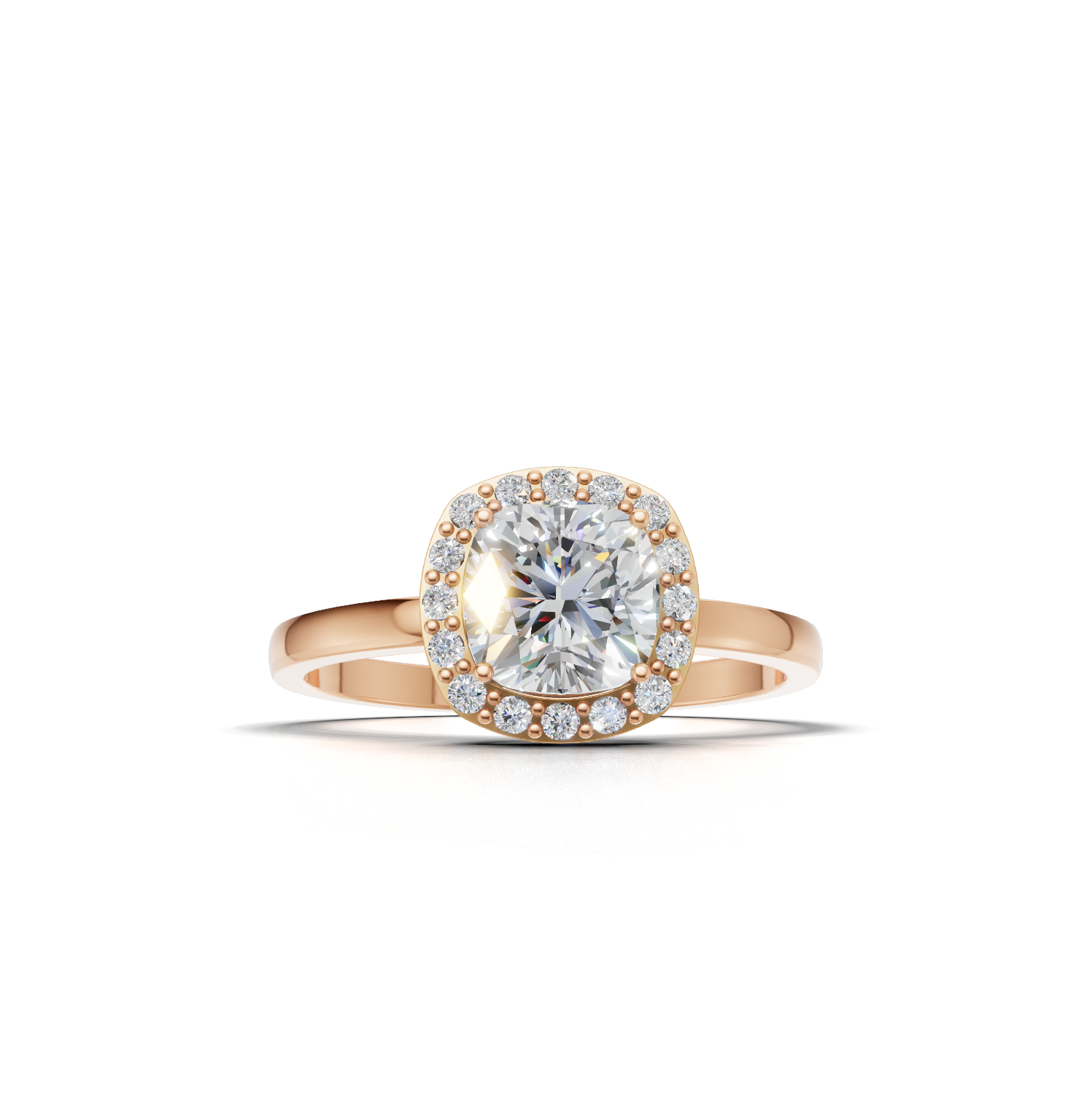 Ring Cushion Halo K18 Pink Gold 1ct