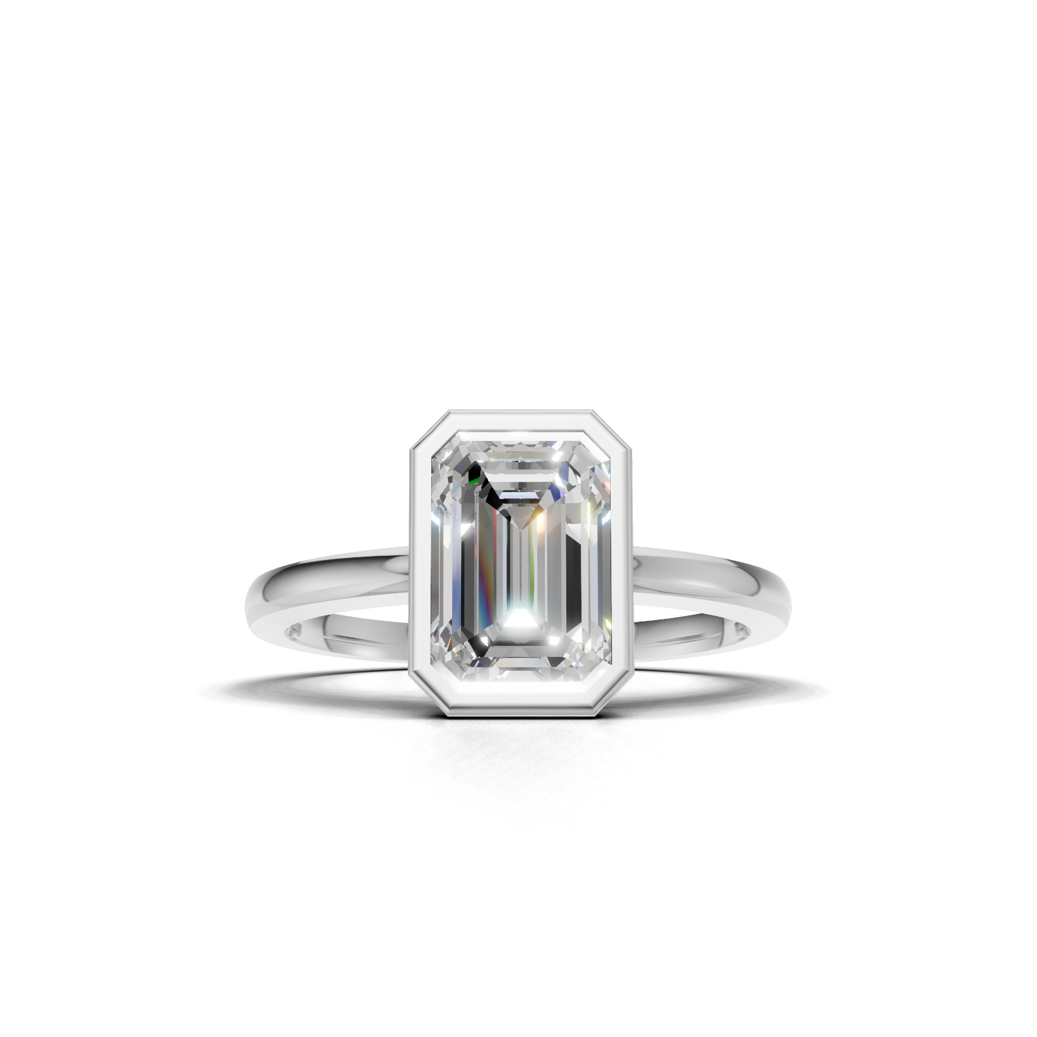Ring Emerald Bezel 18k White Gold 2ct