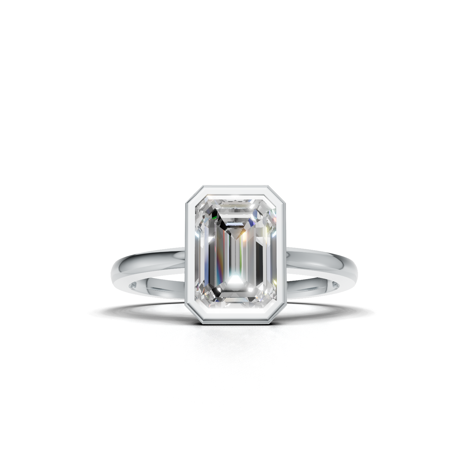 Ring Emerald Bezel K14 White Gold 2ct