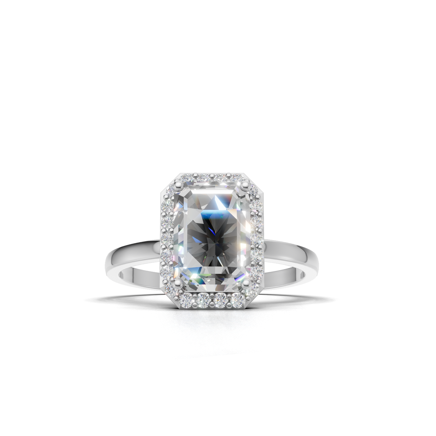 Ring Emerald Halo 18k White Gold 2ct