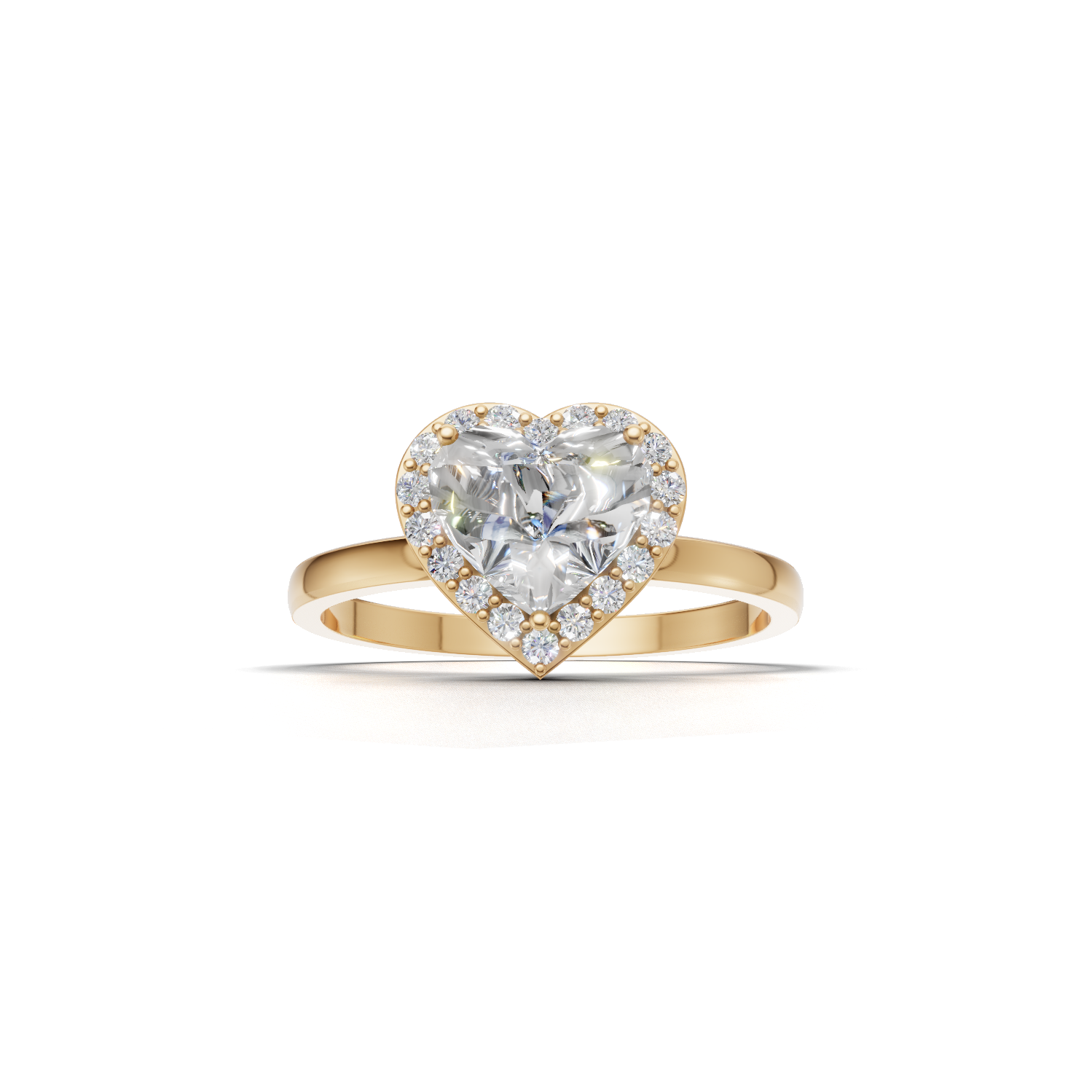Ring Heart Halo K14 Yellow Gold 1ct