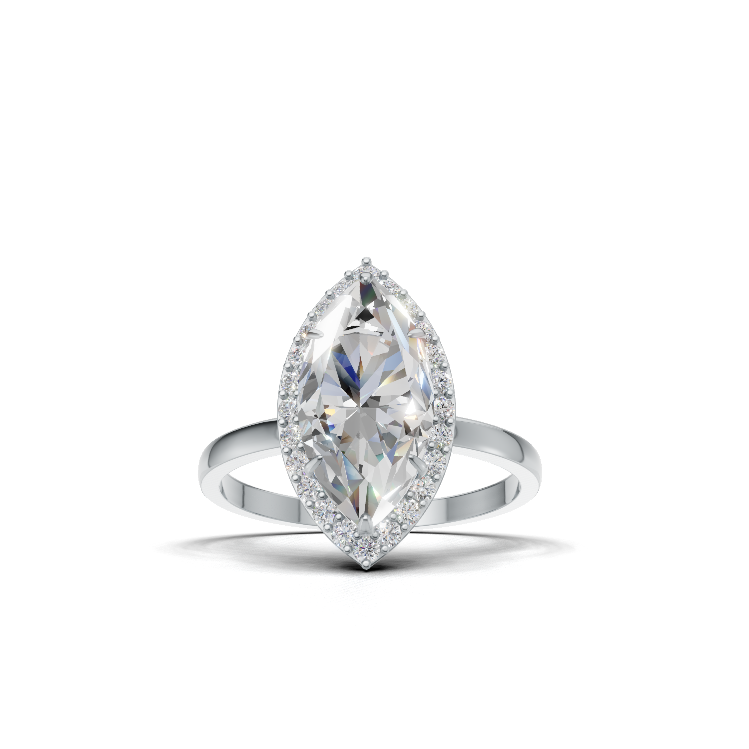 Ring Marquise Halo K14 White Gold 2ct