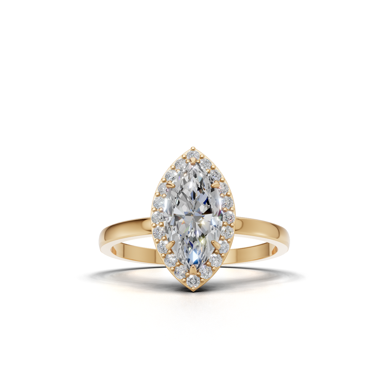 Ring Marquise Halo K14 Yellow Gold 1ct