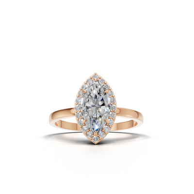 Ring Marquise Halo K18 Pink Gold 1ct