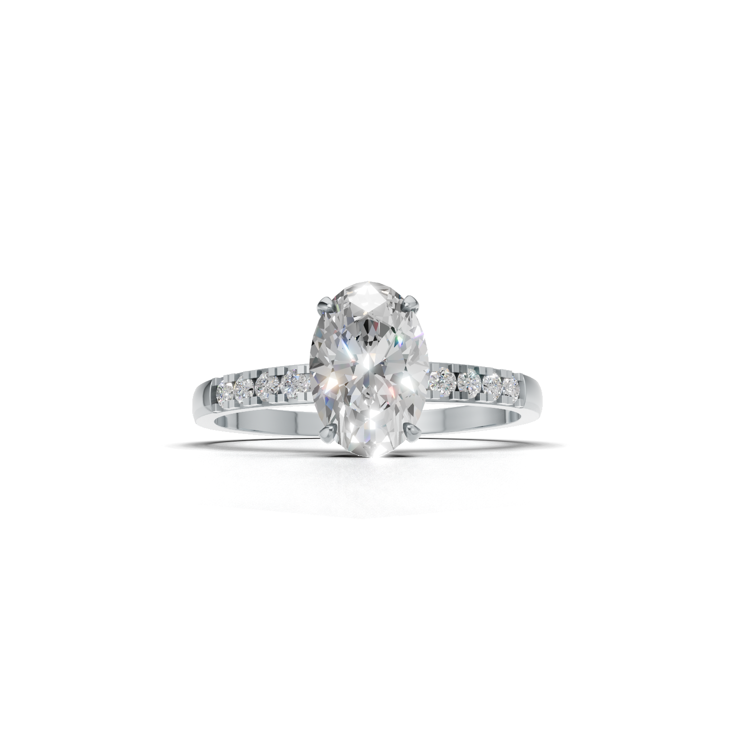 Ring Oval Side Dia K14 White Gold 2ct