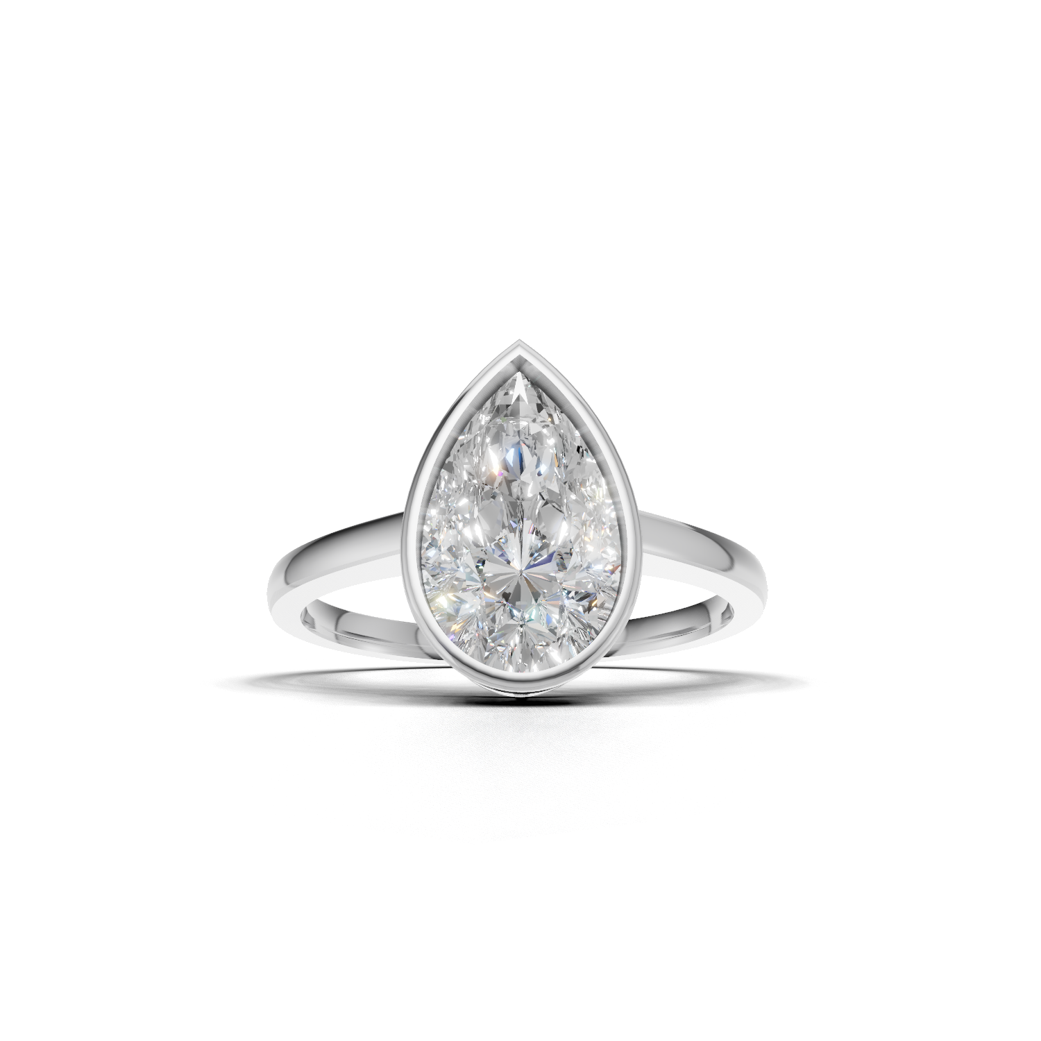 Ring Pear Bezel 18k White Gold 2ct