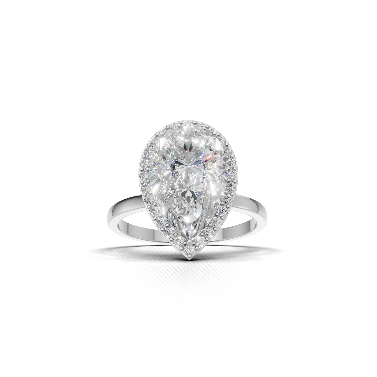 Ring Pear Halo 18k White Gold 3ct