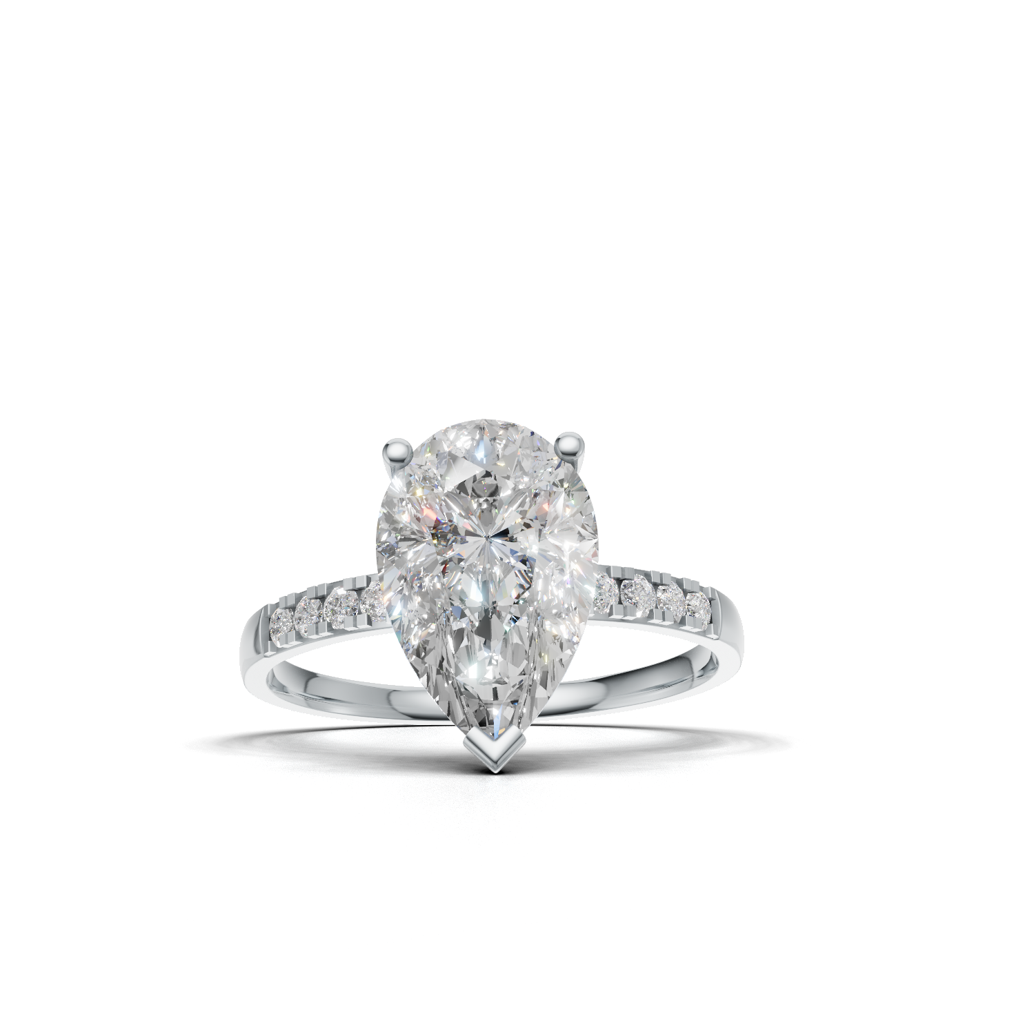 Ring Pear Side Dia K14 White Gold 2ct