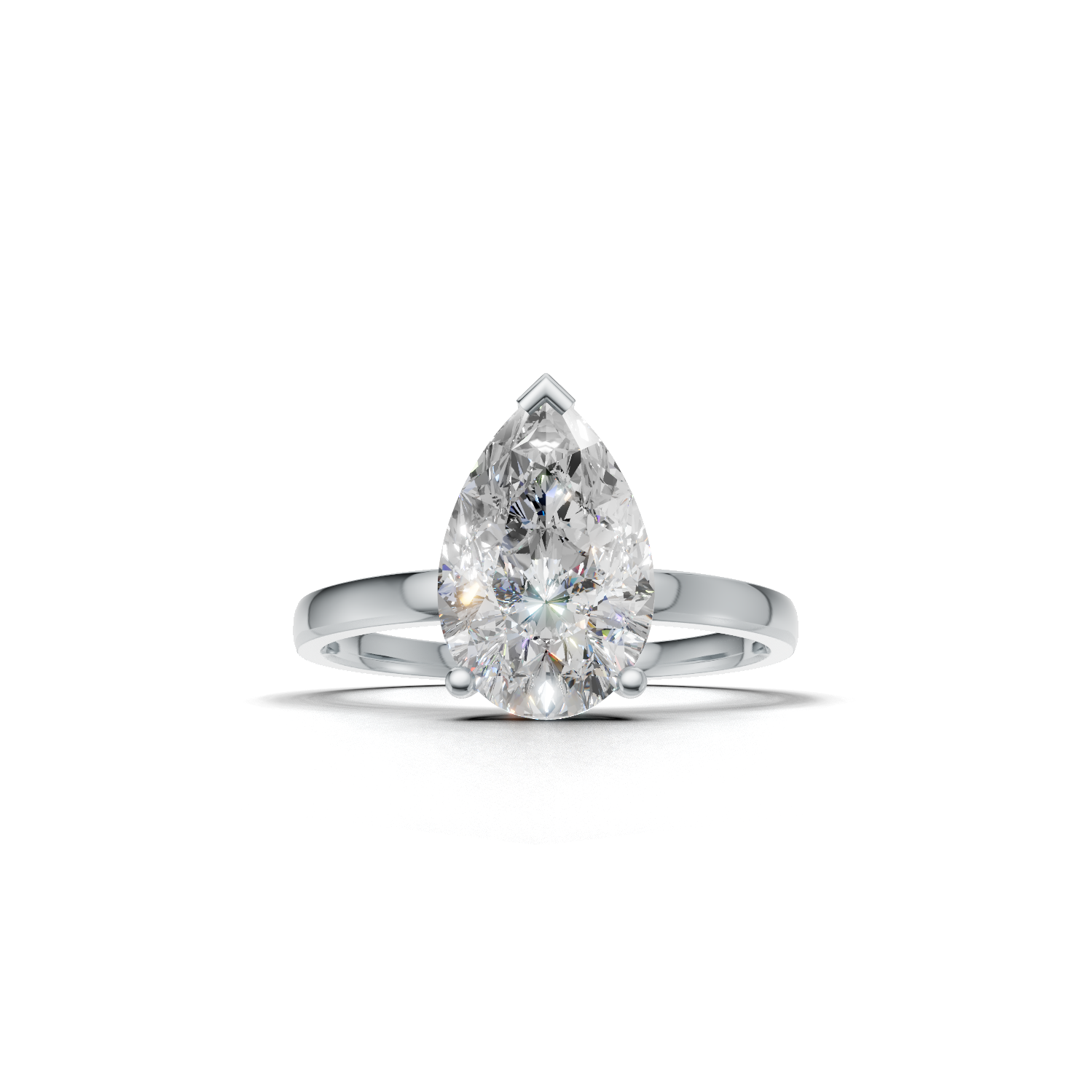 Ring Pear Solitaire K14 White Gold 2ct