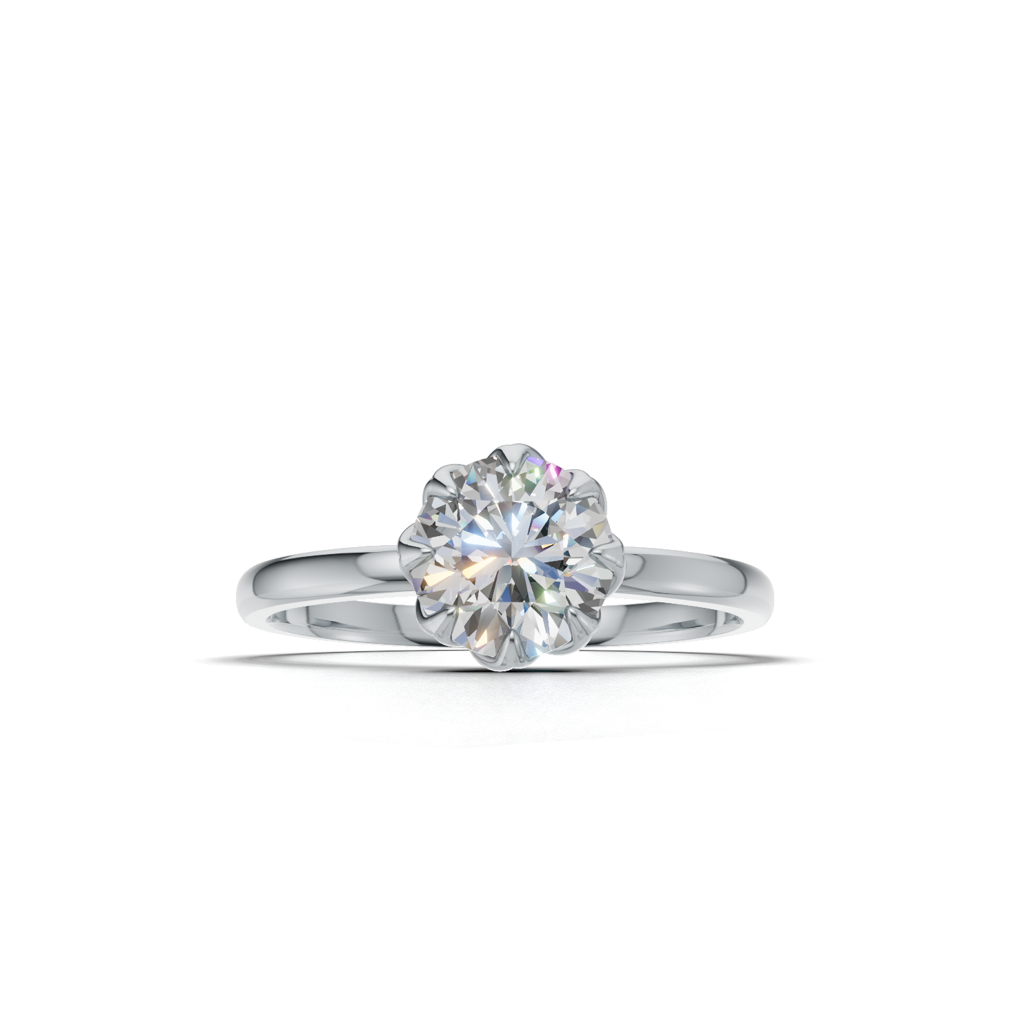 Portuguese Cut Ring Solitaire K14 White Gold 1ct