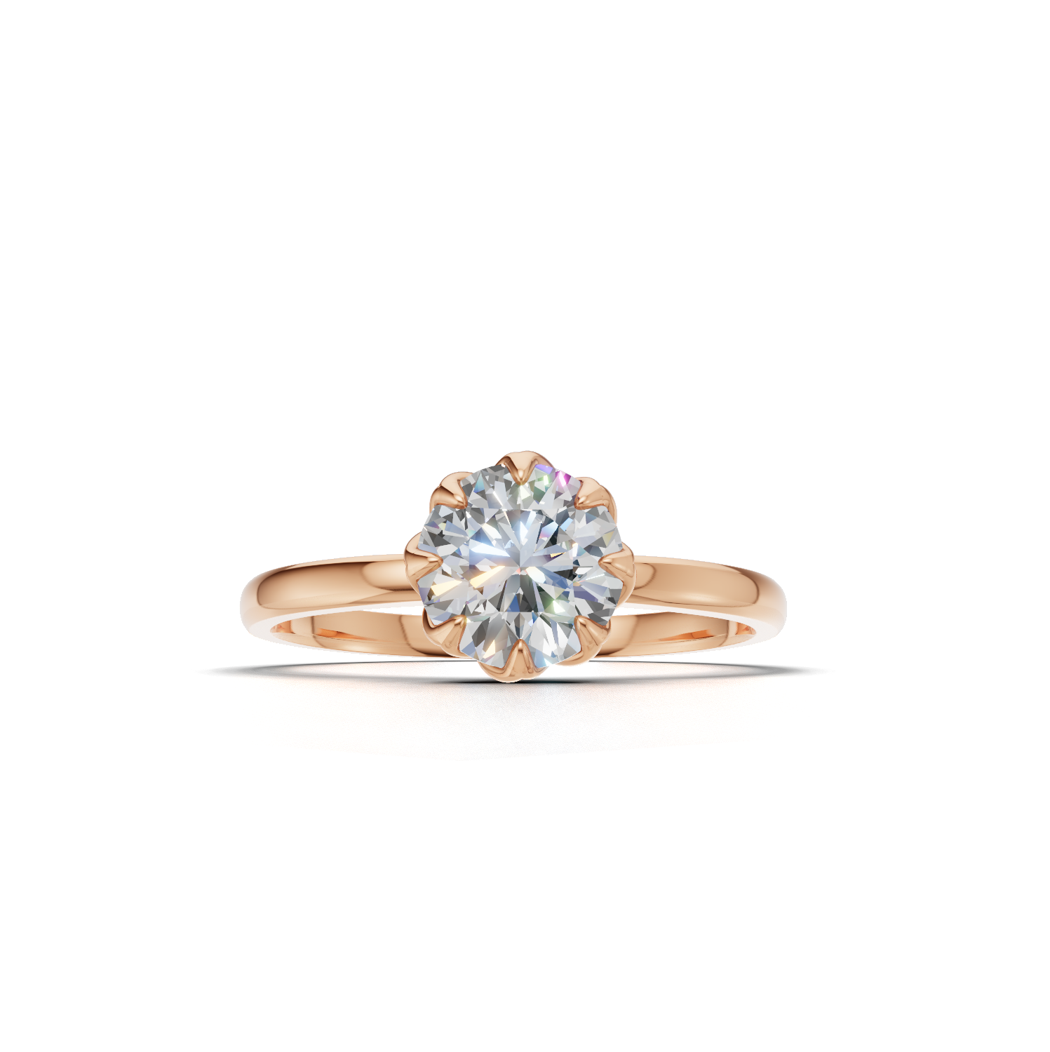Portuguese Cut Ring Solitaire K18 Pink Gold 1ct