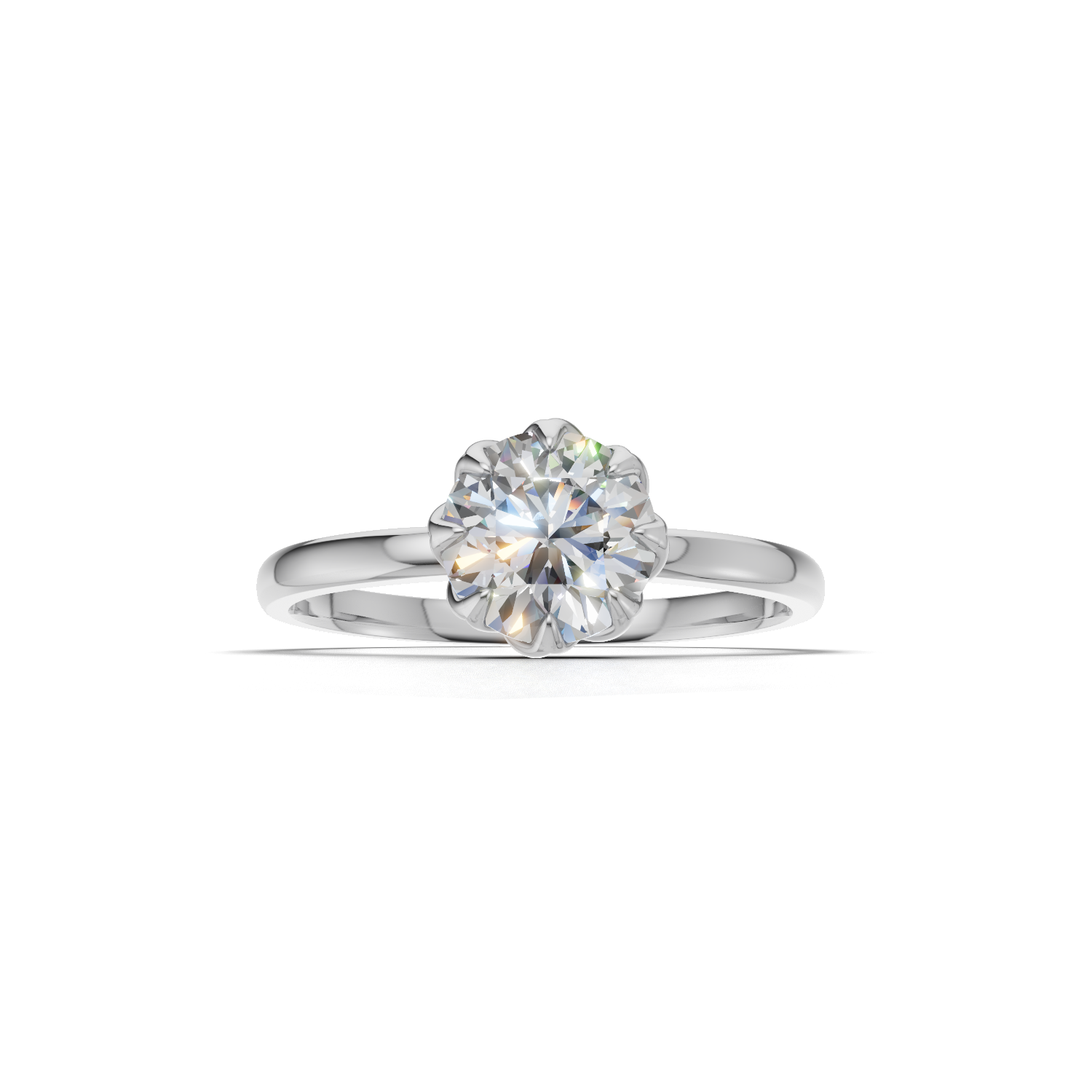 Portuguese Cut Ring Solitaire K18 White Gold 1ct