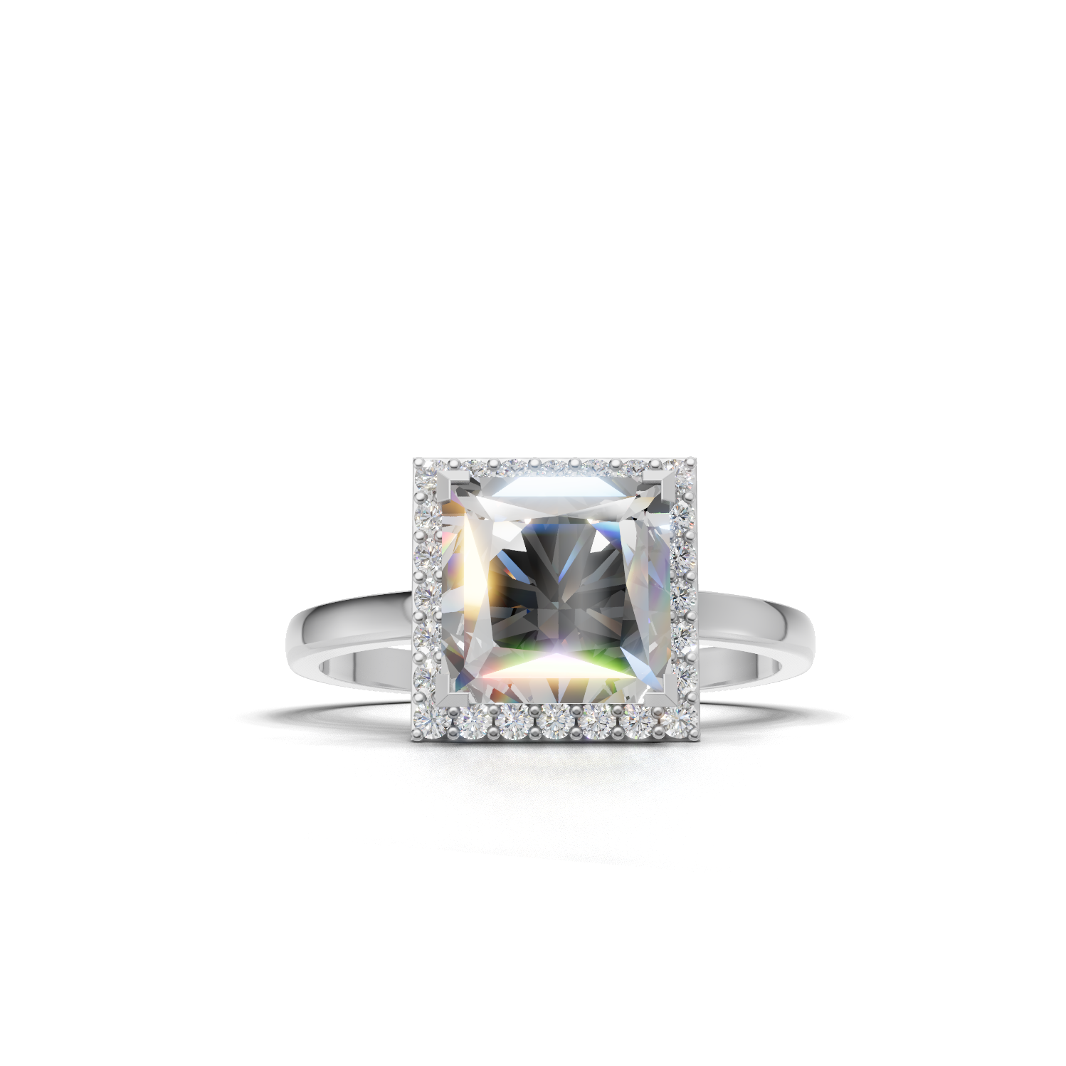 Ring Princess Halo 18k White Gold 2ct
