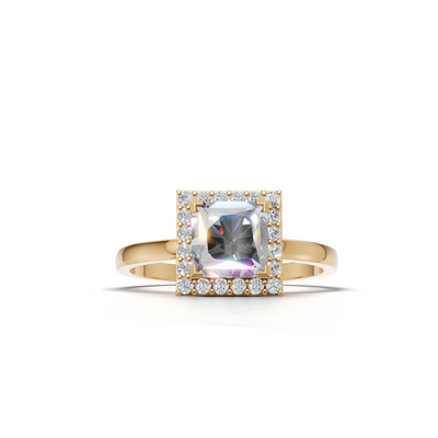 Ring Princess Halo K14 Yellow Gold 1ct