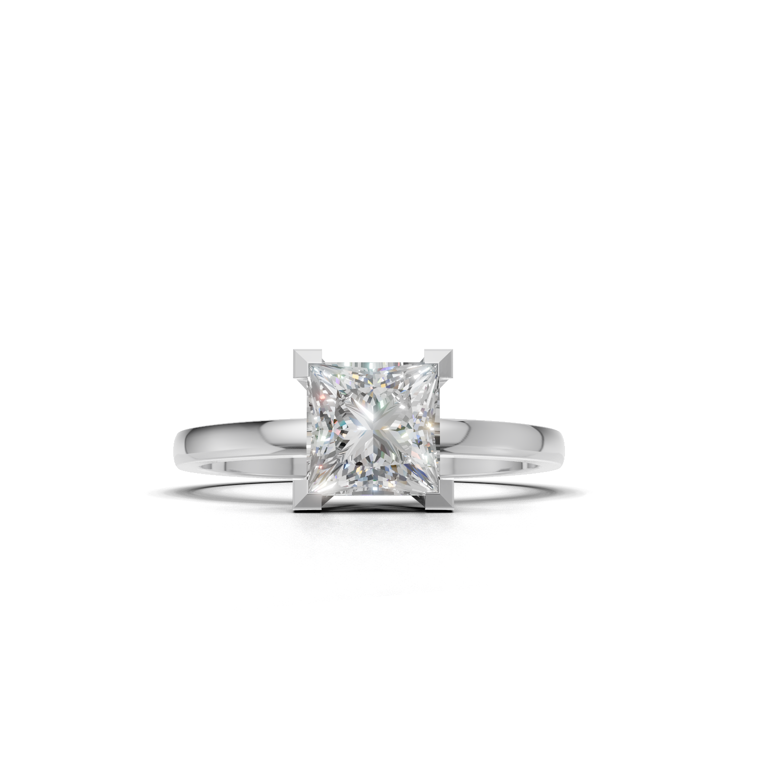 Ring Princess Solitaire 18k White Gold 1ct