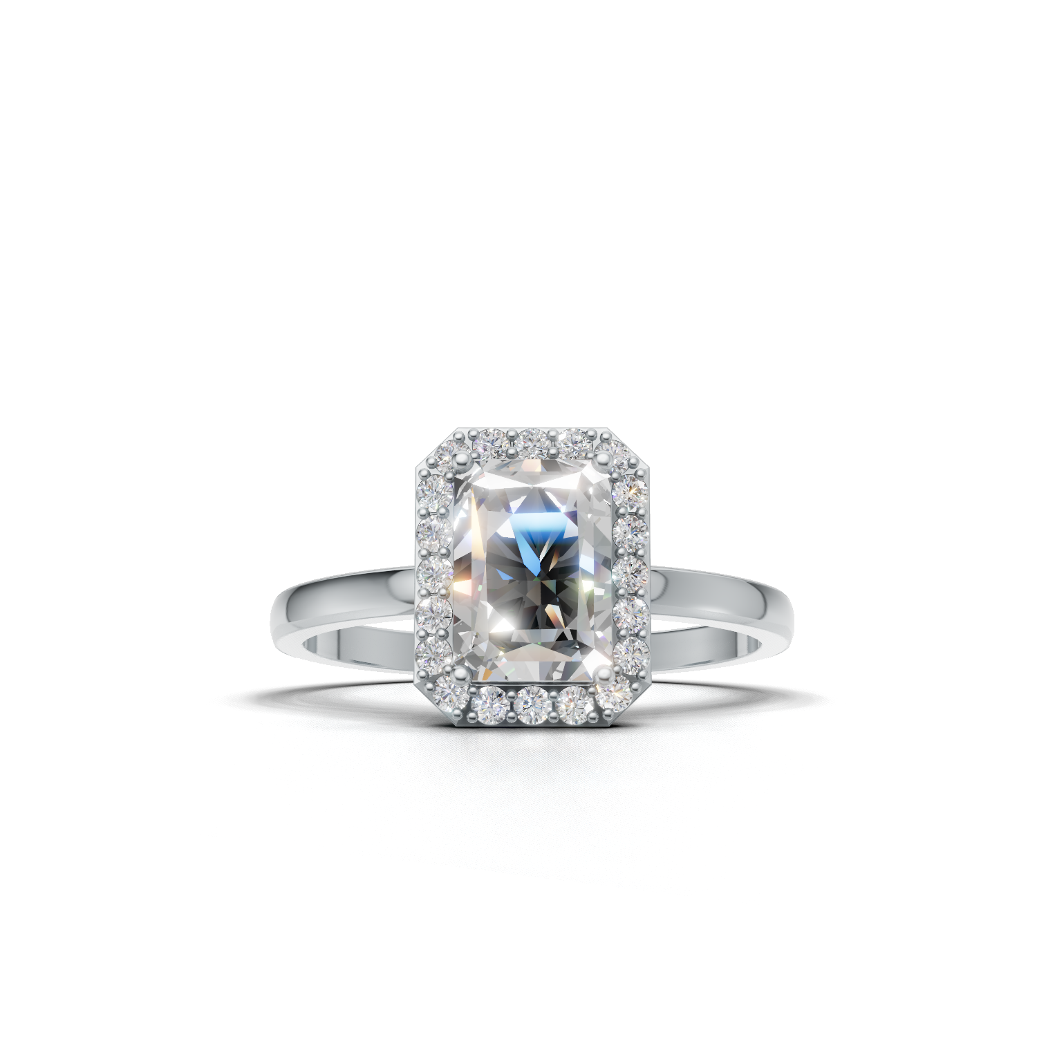 Ring Radiant Halo K14 White Gold 1ct