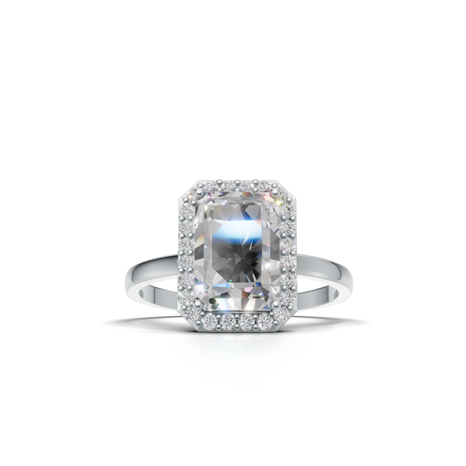 Ring Radiant Halo K14 White Gold 2ct