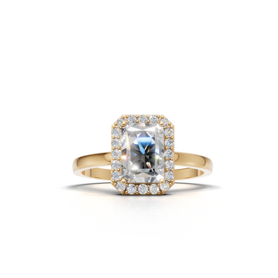 Ring Radiant Halo K14 Yellow Gold 1ct