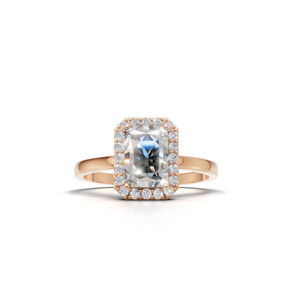 Ring Radiant Halo K18 Pink Gold 1ct