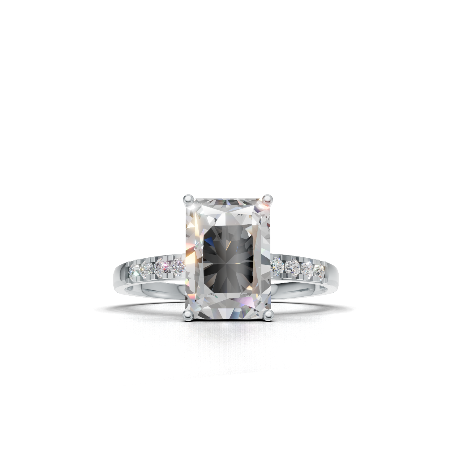 Ring Radiant Side Dia K14 White Gold 2ct