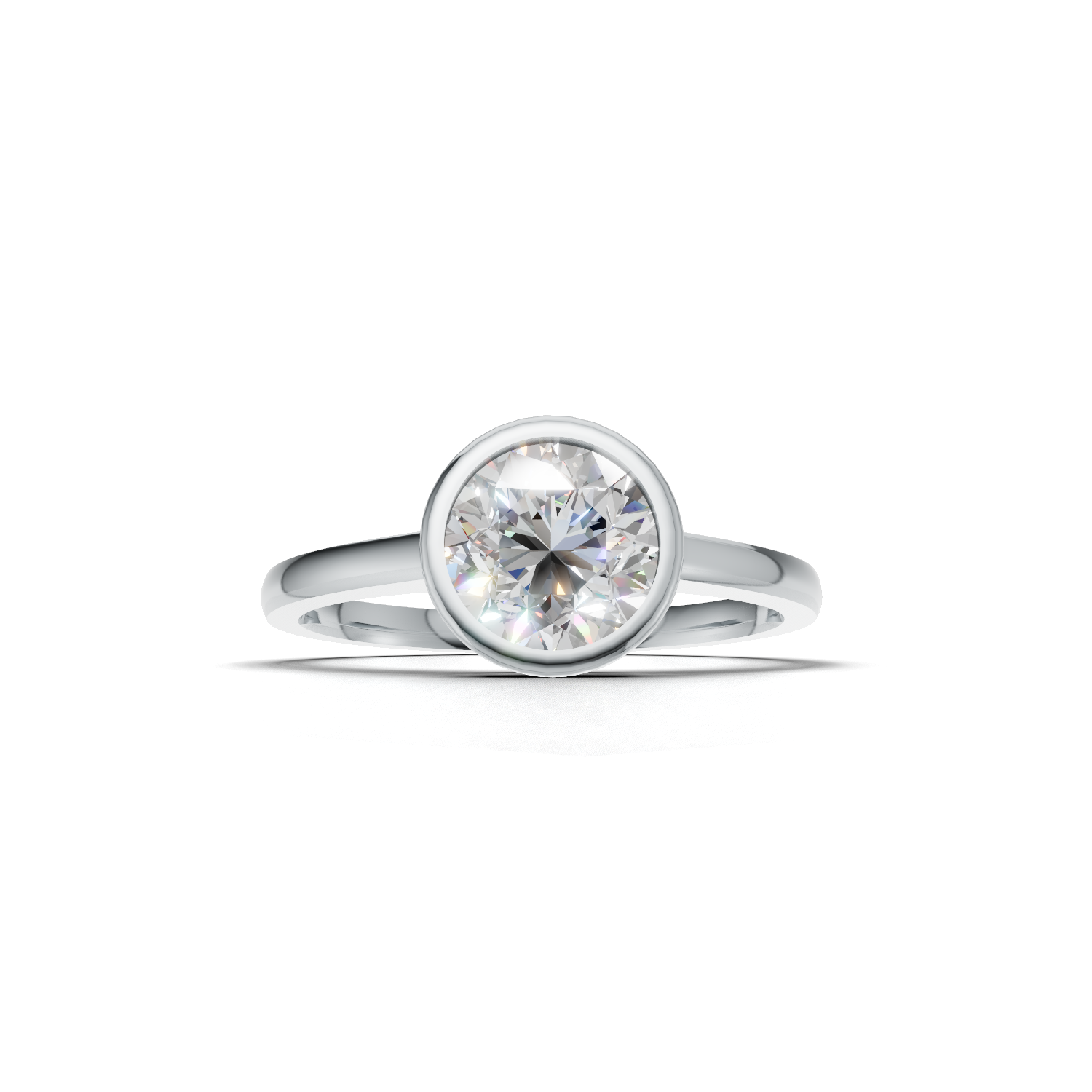Ring Round Bezel K14 White Gold 1ct