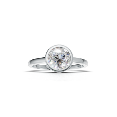 Ring Round Bezel K14 White Gold 1ct