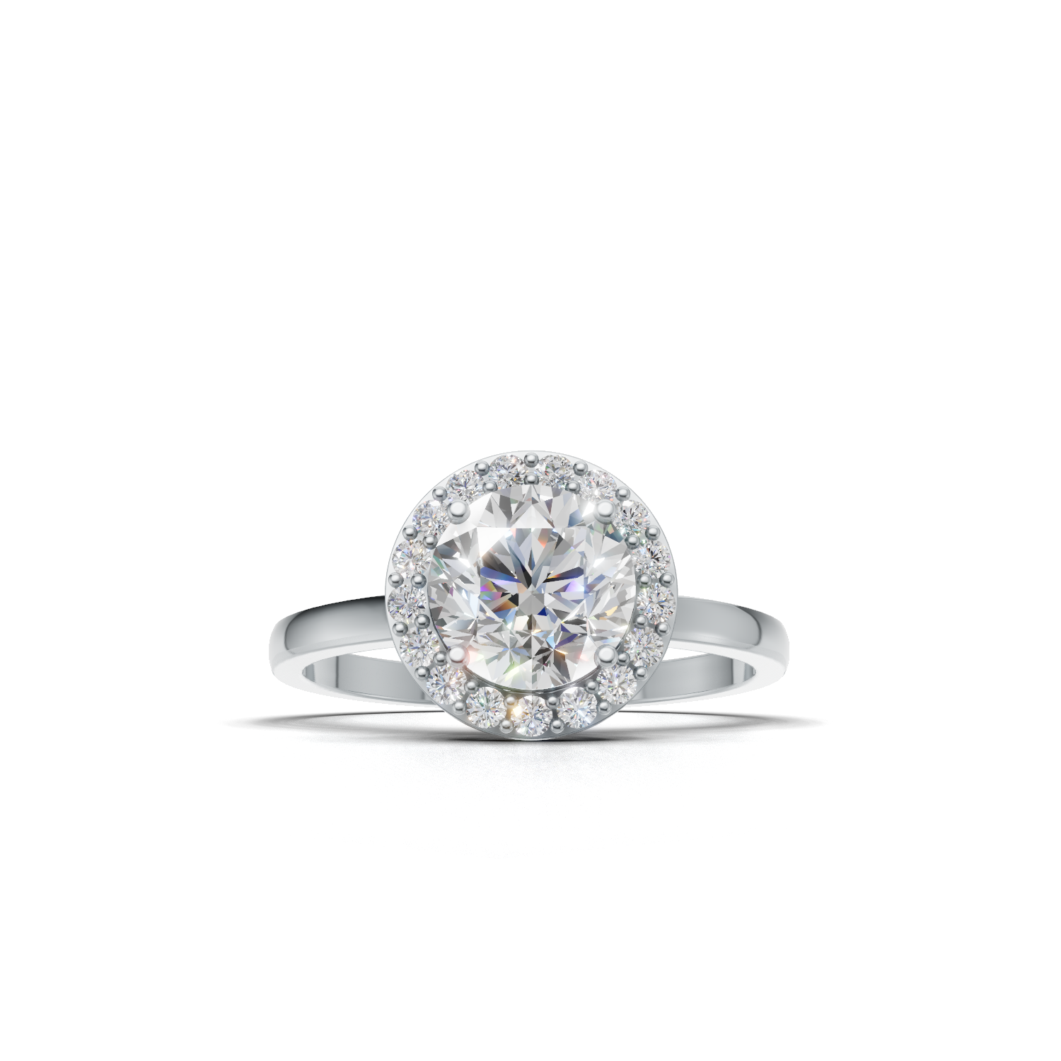Ring Round Halo K14 White Gold 1ct