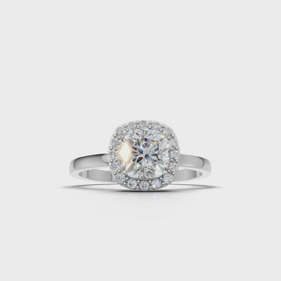 Ring Cushion Halo 18k White Gold 1ct :: RING CUSHION HALO 18K White Gold 1ct 4.mp4